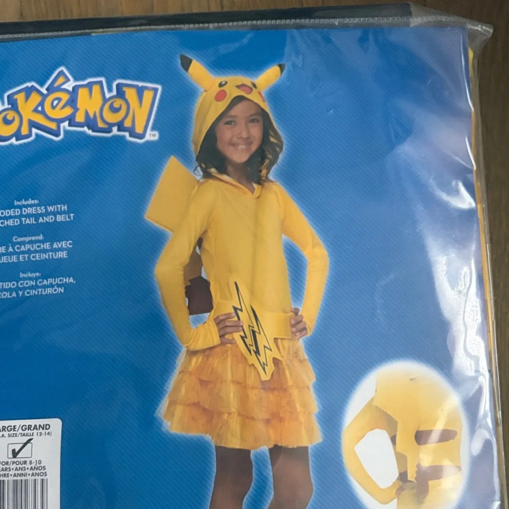 Rubie's Pikachu Yellow Hooded Dress Costume with Lightning Bolt Belt NWT LARGE - Picture 4 of 4